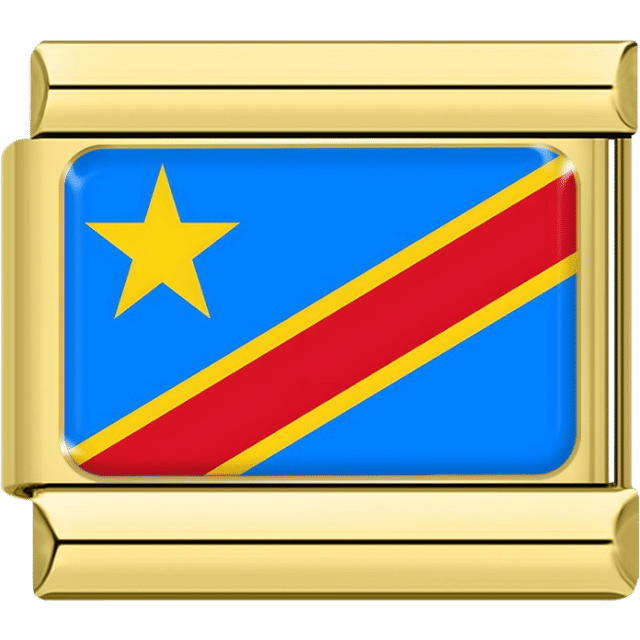 Italian charm featuring the flag of the DR Congo with a sky-blue background, yellow star, and red diagonal stripe outlined in yellow